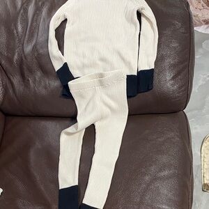 Cream and Black Ribbed Knit Set